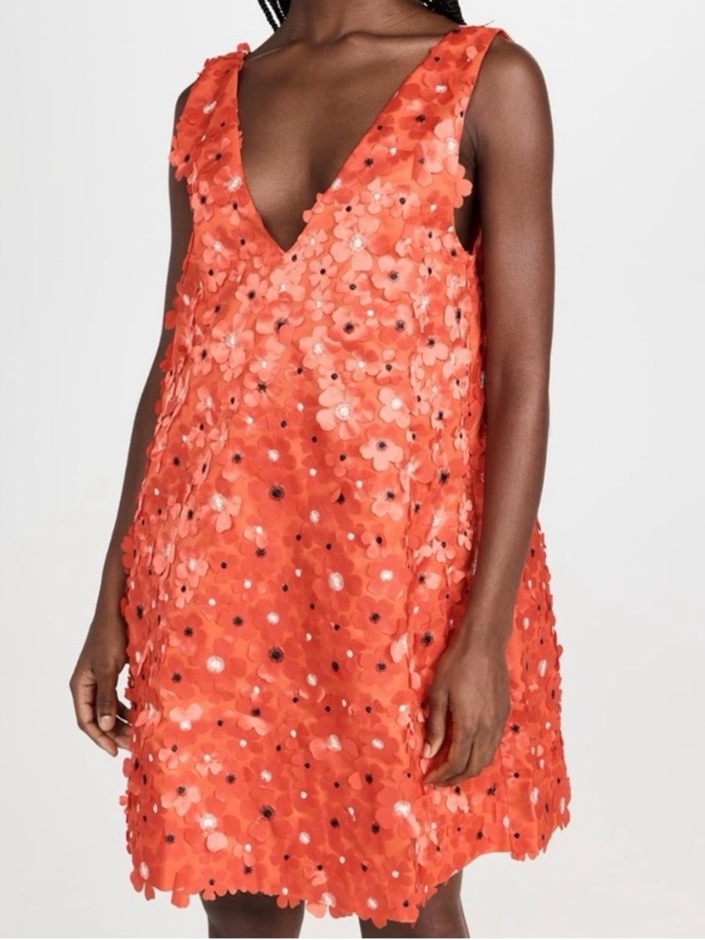Stine Goya Orangey- Red floral appliqué swing dress